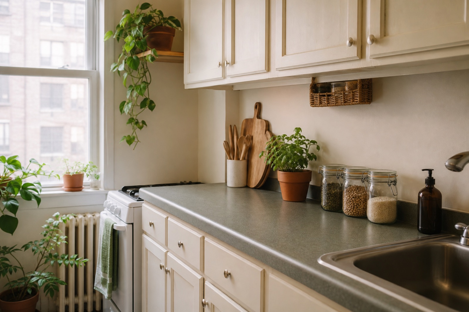 A compact kitchen with a clear, usable preparation area